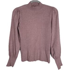 Adriana Papell Sz S pull-over sweater mini cable knit puff sleeves mock neck